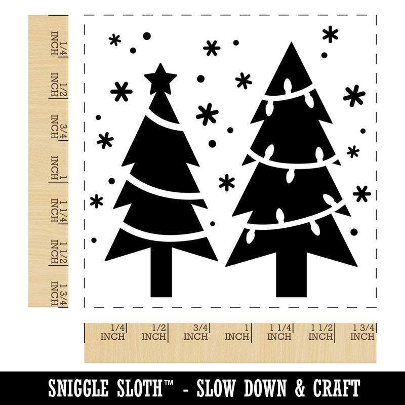 Holiday Christmas Trees Snowflakes Square Rubber Stamp for Stamping Crafting