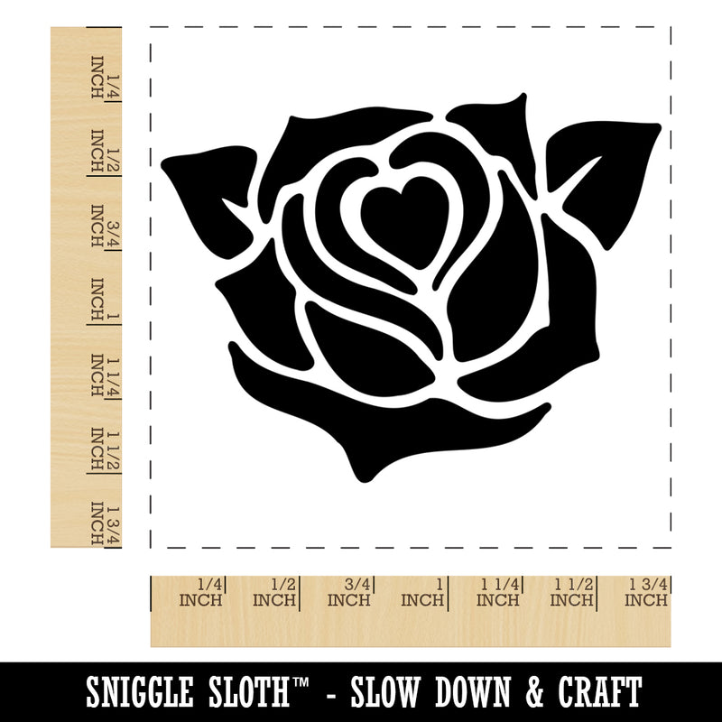 Rose Heart Center Square Rubber Stamp for Stamping Crafting