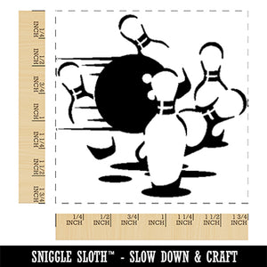 Bowling Ball Knocking Over Bowling Pins Square Rubber Stamp for Stamping Crafting