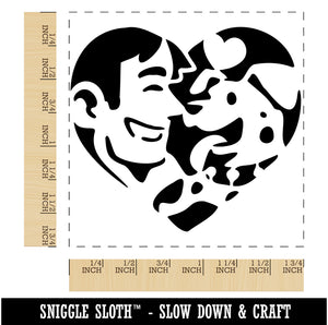 Man with Dog Puppy Pet in Heart Square Rubber Stamp for Stamping Crafting