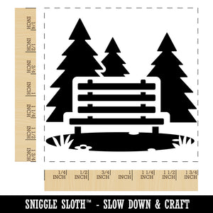 National Park Bench with Pine Trees and Grass Square Rubber Stamp for Stamping Crafting