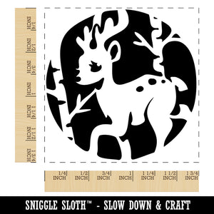 Reindeer in Birch Forest with Trees Square Rubber Stamp for Stamping Crafting