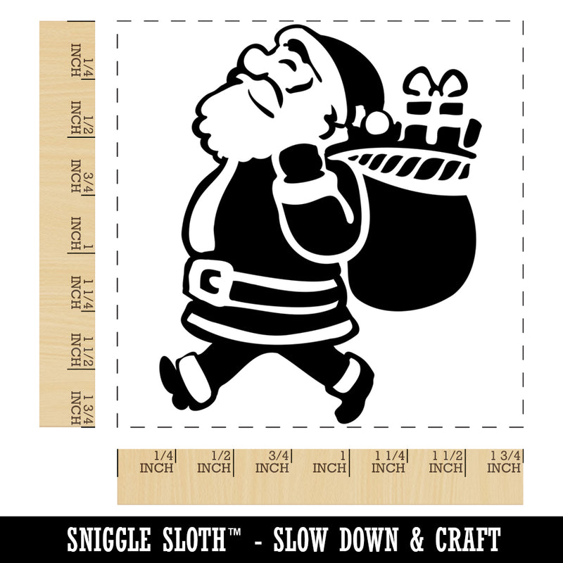 Santa Claus with Bag of Gifts Christmas Holiday Square Rubber Stamp for Stamping Crafting