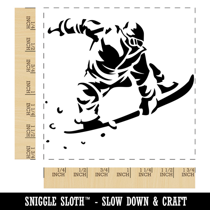 Snowboarder Jumping Flying Through Air Square Rubber Stamp for Stamping Crafting