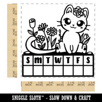 Weekly Habit Tracker Cat and Flowers Sunday Start Square Rubber Stamp for Stamping Crafting