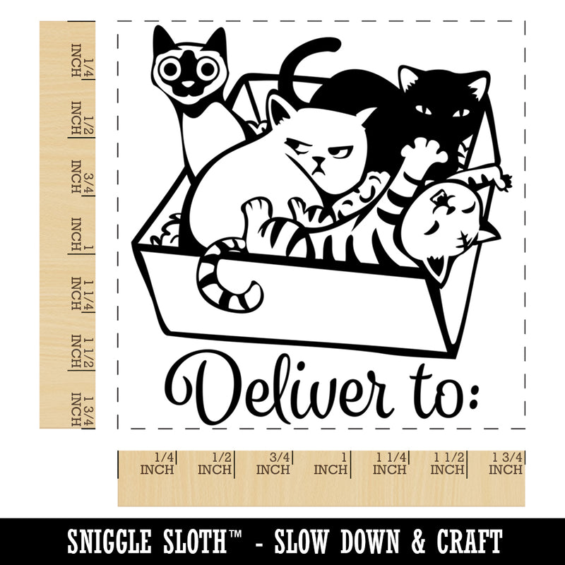 Box of Cats Kittens Deliver To Square Rubber Stamp for Stamping Crafting