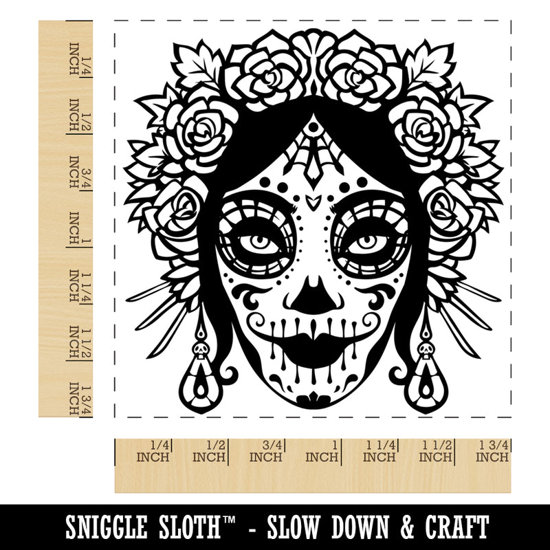 Dia De Los Muertos Woman Skull Face Day of the Dead Square Rubber Stamp for Stamping Crafting