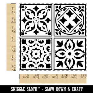 Mediterranean Mosaic Floral Tiles Pattern Square Rubber Stamp for Stamping Crafting