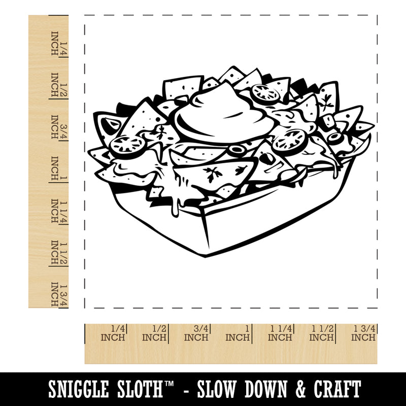 Nachos Tortilla Chips Mexican Food with Sour Cream Square Rubber Stamp for Stamping Crafting