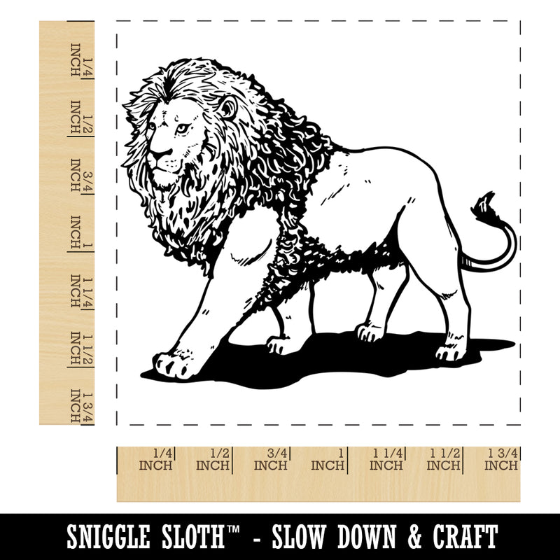 Regal Maned Lion Walking Square Rubber Stamp for Stamping Crafting