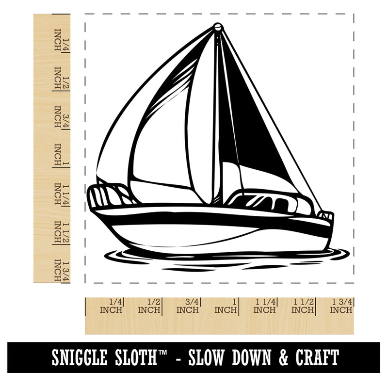 Simple Sailboat on Ocean Water Square Rubber Stamp for Stamping Crafting