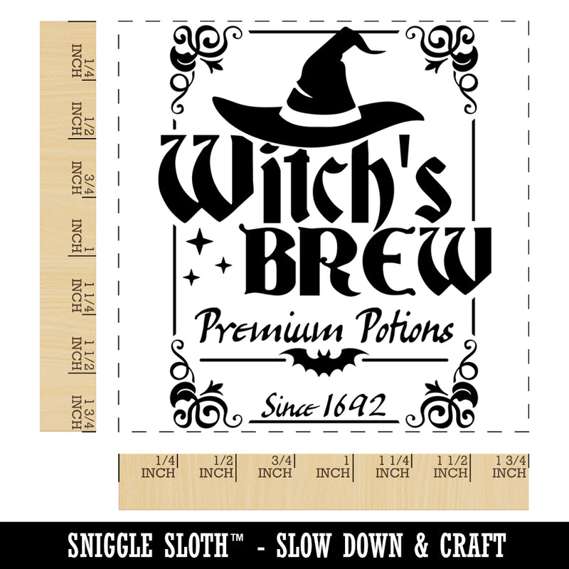 Witch's Brew Potions Label With Bat Halloween Square Rubber Stamp for Stamping Crafting