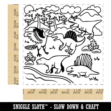 Dinosaurs Landscape Square Rubber Stamp for Stamping Crafting