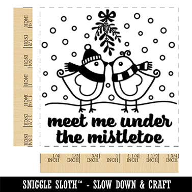 Kissing Birds Meet Me Under the Mistletoe Christmas Square Rubber Stamp for Stamping Crafting