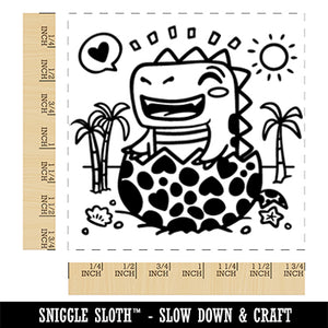 Baby Dinosaur Hatchling on Beach Square Rubber Stamp for Stamping Crafting