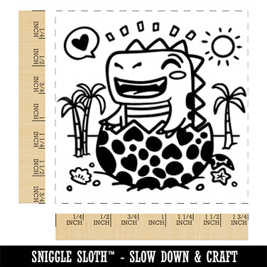 Baby Dinosaur Hatchling on Beach Square Rubber Stamp for Stamping Crafting