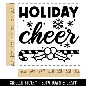 Christmas Holiday Cheer Candy Cane and Holly Square Rubber Stamp for Stamping Crafting