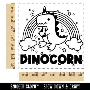 Dinocorn Dinosaur Unicorn with Rainbow Square Rubber Stamp for Stamping Crafting