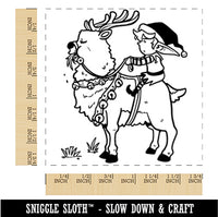 Christmas Elf Riding Hungry Reindeer Square Rubber Stamp for Stamping Crafting