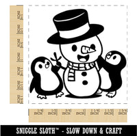 Christmas Penguins Building Snowman Square Rubber Stamp for Stamping Crafting