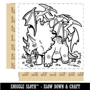 Dinosaur Buddies Triceratops and Pteranodons Square Rubber Stamp for Stamping Crafting