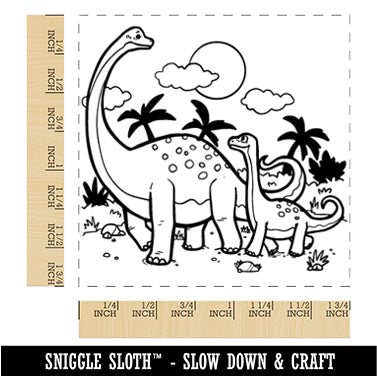 Dinosaur Family Brontosaurus Brachiosaurus Square Rubber Stamp for Stamping Crafting