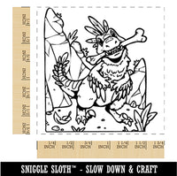 Feathered Raptor Dinosaur with Bone in Mouth Square Rubber Stamp for Stamping Crafting