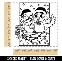 Holiday Christmas Owls with Candy Cane and Mistletoe Square Rubber Stamp for Stamping Crafting