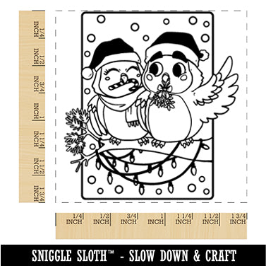 Holiday Christmas Owls with Candy Cane and Mistletoe Square Rubber Stamp for Stamping Crafting