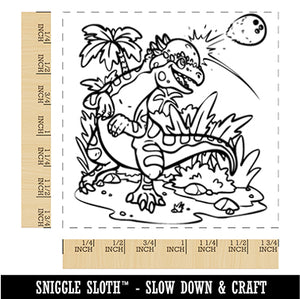 Pachycephalosaurus Dinosaur Headbutting Coconut Square Rubber Stamp for Stamping Crafting