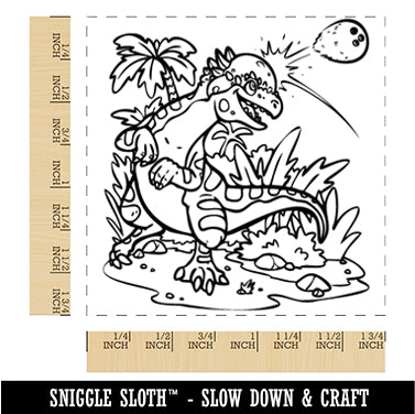 Pachycephalosaurus Dinosaur Headbutting Coconut Square Rubber Stamp for Stamping Crafting