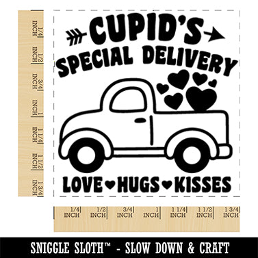 Cupid's Special Delivery Truck Valentine's Day Square Rubber Stamp for Stamping Crafting