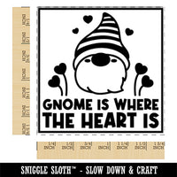 Gnome is Where the Heart is Pun Valentine's Day Square Rubber Stamp for Stamping Crafting