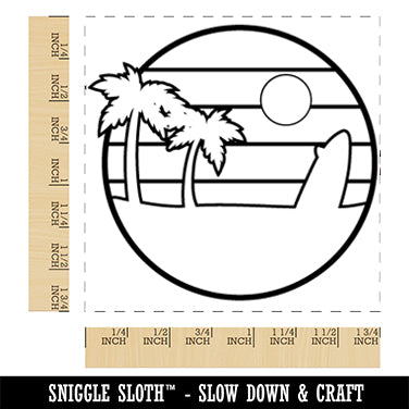 Retro Rainbow Beach Sunset Palm Trees Surfboard Square Rubber Stamp for Stamping Crafting