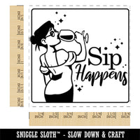 Sip Happens Wine Woman Square Rubber Stamp for Stamping Crafting