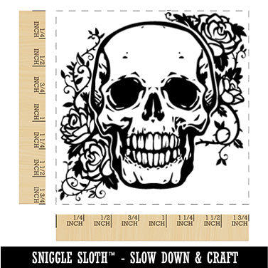 Skull and Roses Flowers Bones Square Rubber Stamp for Stamping Crafting