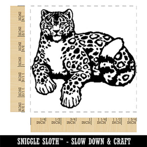 Stoic Snow Leopard Sitting Wild Cat Square Rubber Stamp for Stamping Crafting