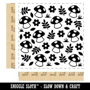 Mushrooms and Flowers Square Rubber Stamp for Stamping Crafting