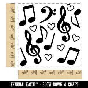 Music Notes and Hearts Square Rubber Stamp for Stamping Crafting