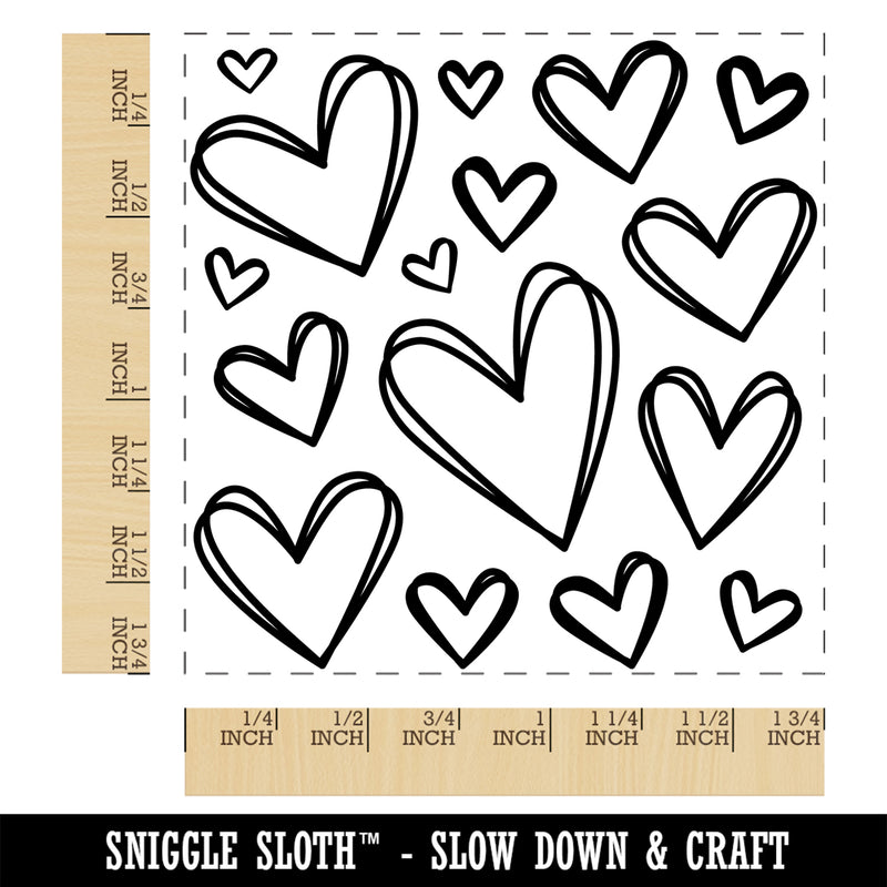 Scattered Sketchy Hearts Love Square Rubber Stamp for Stamping Crafting