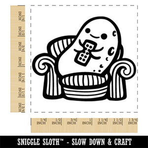 Couch Potato Holding Remote Square Rubber Stamp for Stamping Crafting