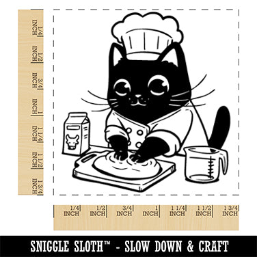 Baker Cat Kneading Dough Biscuits Square Rubber Stamp for Stamping Crafting