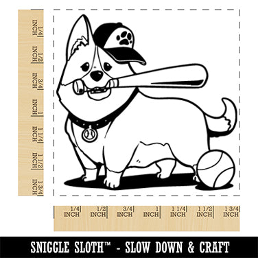 Baseball Corgi Dog Bat Cap Ball Square Rubber Stamp for Stamping Crafting