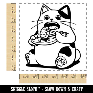 Cat Eating Sushi with Chopsticks Square Rubber Stamp for Stamping Crafting