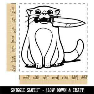 Cat with Kitchen Knife Square Rubber Stamp for Stamping Crafting