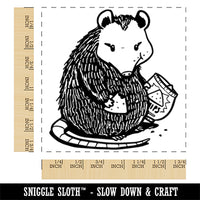 Chubby Opossum Eating Chips Square Rubber Stamp for Stamping Crafting