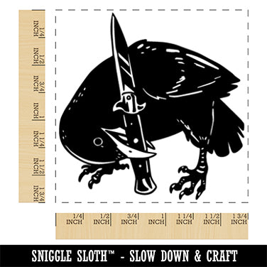 Crow Bird with Switchblade Knife Square Rubber Stamp for Stamping Crafting