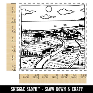 Farmland Landscape by Ocean Square Rubber Stamp for Stamping Crafting