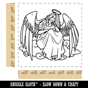 Guardian Angel Sitting on Cloud Square Rubber Stamp for Stamping Crafting