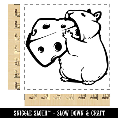 Hamster Stuffing Cheese in Mouth Square Rubber Stamp for Stamping Crafting